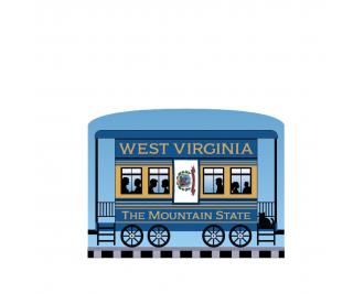 Add this West Virginia train car to your Pride Of America train set to remind you of the good times you had in this state. Handcrafted in 3/4" thick wood by The Cat's Meow Village in Wooster, Ohio.