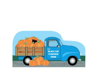 Black Cat Pumpkin Farm Vintage Truck handcrafted in 3/4" thick wood by The Cat's Meow Village in Wooster, Ohio.