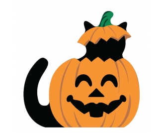 Our black cat mascot, Casper, wanted to dress as a pumpkin for Halloween this year. Actually, the Great PURRmpkin to be exact! Handcrafted in 3/4" thick wood by The Cat's Meow Village in the USA.