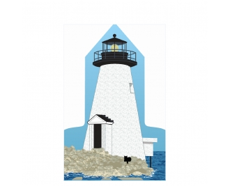 Wooden replica of Palmer Island Light, New Bedford, Mass, handcrafted by The Cat's Meow Village in the USA.