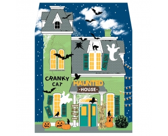 Wooden collectible of the Cranky Cat Haunted House for your home Halloween decor. Handcrafted in 3/4" thick wood by The Cat's Meow Village in the USA.
