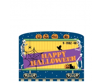 Add this Happy Halloween train car to your Buzzard Express Halloween Train. Handcrafted in the USA by The Cat's Meow Village in 3/4" thick wood.