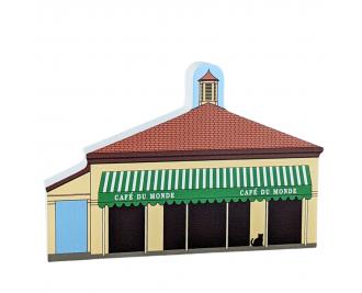 Wooden replica of Cafe Du Monde in New Orleans. Handcrafted in 3/4" wood by The Cat's Meow Village.