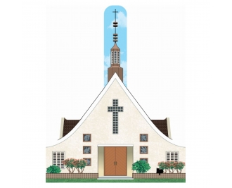 Wooden collectible of the Waiola Church, Lahaina, Maui, Hawaii handcrafted by The Cat's Meow Village in the USA.