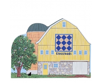 Crossroads quilt barn collectible handcrafted in 3/4" thick wood by The Cat's Meow Village in Wooster, Ohio.