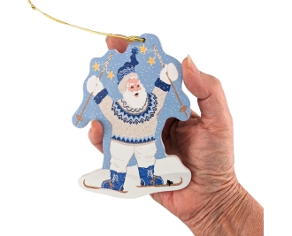 wooden Skiing Santa ornament handcrafted in the USA by The Cat's Meow Village.