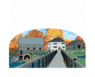 Fall replica of Philipsburg Manor in Sleepy Hollow, New York. Handcrafted in 3/4" thick wood by The Cat's Meow Village in the USA.
