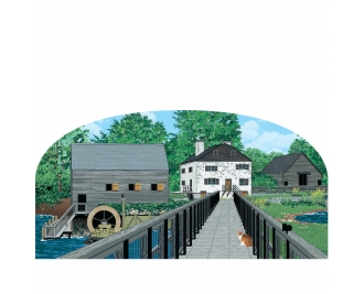 Summer replica of Philipsburg Manor in Sleepy Hollow, New York. Handcrafted in 3/4" thick wood by The Cat's Meow Village in the USA.