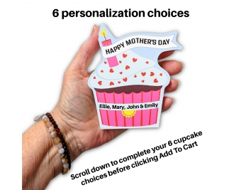 Choose 6 options to bake up a personalized wooden cupcake for your mama for Mother's Day this year. handcrafted in Ohio by The Cat's Meow Village.