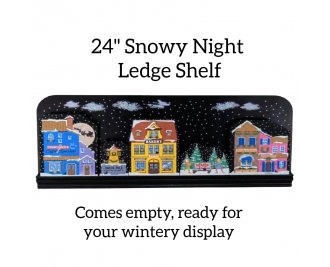 24" snowy night ledge shelf with ledge to place your Cat's Meows. Handcrafted in the USA by The Cat's Meow Village.