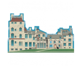 Wooden replica of Fonthill in Doylestown, Pennsylvania handcrafted by The Cat's Meow Village in the USA.