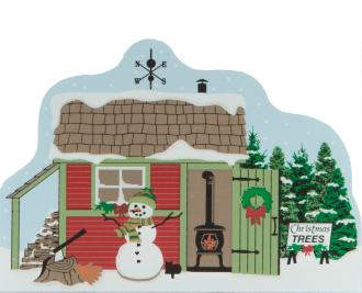 Christmas, snowman, wood shed, wood stove, christmas decorations