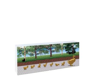 Mrs. Mallard and her 8 Ducklings in Boston Public Garden. Replica in 3/4" thick wood handcrafted by The Cat's Meow Village in the USA.