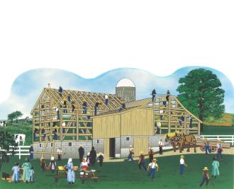 Cat's Meow Amish Barn Raising Scene, Amish Life Collection