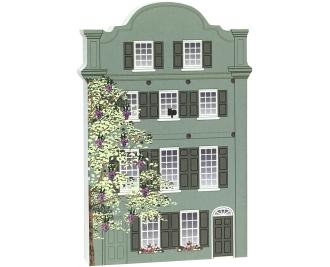 Rainbow Row #8, Charleston, South Carolina, handcrafted in the USA of 3/4" thick wood. Printed with colorful details that represent the beauty of Rainbow Row. By The Cat's Meow Village.