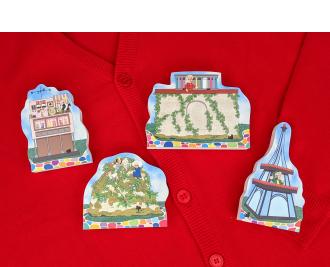 4 pc sequel set of Mister Rogers' Make-Believe Neighborhood handcrafted in 3/4" thick wood by The Cat's Meow Village in the USA.