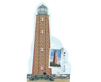 Old Cape Henry Lighthouse w/ USPS Lighthouse Stamp from Southeastern Lighthouse Series handcrafted from 3/4" thick wood by The Cat's Meow Village in the USA