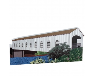 Wooden collectible of the Goodpasture Covered Bridge in Lane County, OR. handcrafted in the USA by The Cat's Meow Village.
