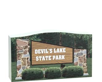 Devil's Lake State Park sign keepsake handcrafted of 3/4" thick wood to add to your home decor as a memory of fun times. Made in the USA by The Cat's Meow Village.