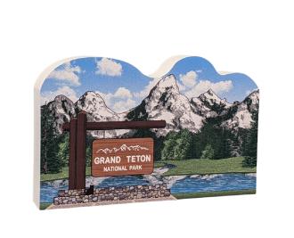 Grand Teton National Park got its name from the Grand Teton, the tallest mountain in the Teton Range. Add this beautiful scene to your collection!  Made of 3/4 in wood in the USA. at Cat's Meow Village.