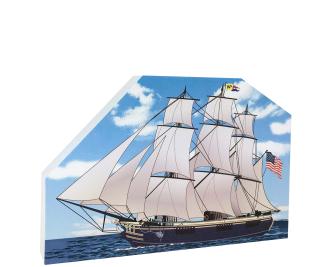 Replica of the cargo vessel, Friendship of Salem, located in the Salem Maritime National Historic Site. Handcrafted in 3/4" thick wood by The Cat's Meow Village in the USA. 