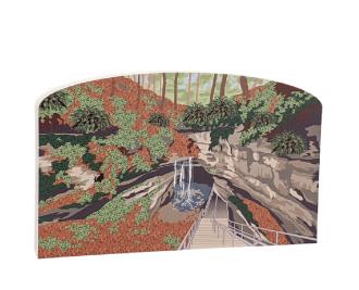Colorful detailed scene of Mammoth Cave National Park, Kentucky.  Handcrafted in 3/4" thick wood by The Cat's Meow Village in the USA.