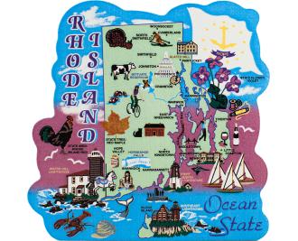 Show your state pride with a state map of Rhode Island handcrafted in wood by The Cat's Meow Village