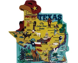 Show your state pride with a state map of Texas handcrafted in wood by The Cat's Meow Village