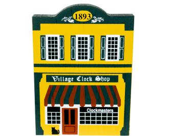 Vintage Village Clock Shop from Series IV handcrafted from 3/4" thick wood by The Cat's Meow Village in the USA
