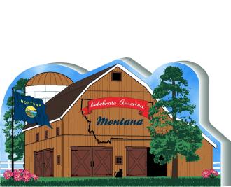 Cat's Meow Village handcrafted wooden barn keepsake representing the state of Montana