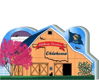 Cat's Meow Village handcrafted wooden barn keepsake representing the state of Oklahoma
