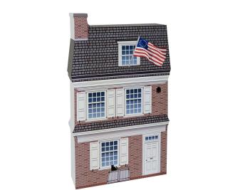 Remember your trip to Philadelphia, PA with your very own replica of this Betsy Ross house. We handcraft it in all its colorful details in Wooster, Ohio. By The Cat's Meow Village.