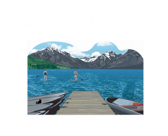 Lake McDonald, from the Apgar Visitor Center, Glacier National Park, Montana. Wooden souvenir handcrafted in the USA by The Cat's Meow Village.