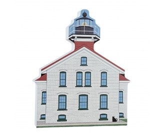 Souvenir of Grand Traverse Lighthouse, Northport, Michigan, handcrafted in wood by The Cat's Meow Village in the USA.