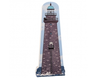 Wooden souvenir of Minot's Ledge Lighthouse in Cohasset, Massachusetts. Handcrafted by The Cat's Meow Village in Ohio.