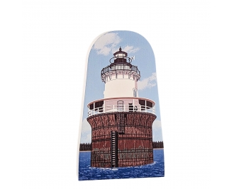 Wooden souvenir of the Lubec Channel Light in Lubec, Maine. Handcrafted by The Cat's Meow Village in Ohio.
