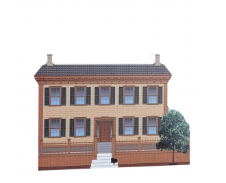 Wooden replica of Lincoln Home National Historic Site, Springfield, IL, handcrafted by The Cat's Meow Village in the USA.