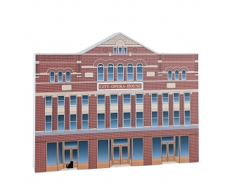 Wooden souvenir of the City Opera House in Traverse City, MI. Handcrafted by The Cat's Meow Village in Ohio.