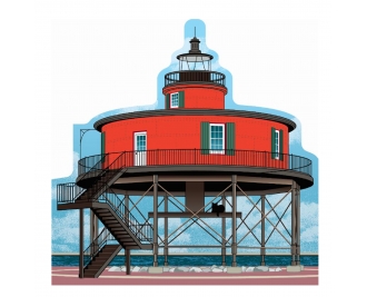 Wooden replica of Seven Foot Knoll Lighthouse, Baltimore, MD handcrafted in 3/4' thick wood by The Cat's Meow Village in the USA.