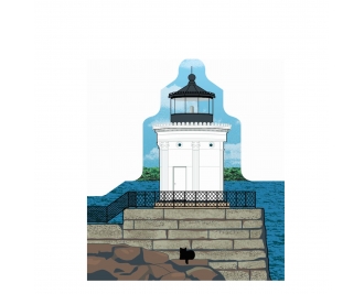 Wooden replica of the Bug Light in South Portland, Maine handcrafted by The Cat's Meow Village in the USA.