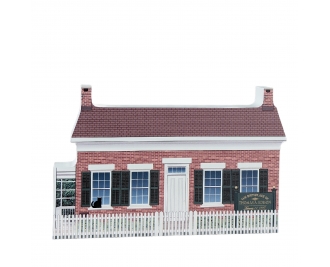 Wooden replica of Thomas Edison Birthplace, Milan, Ohio, handcrafted by The Cat's Meow Village in the USA.