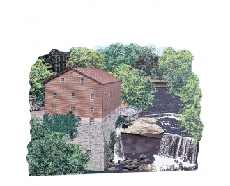 Wooden replica of Lanterman's Mill in Mill Creek Metropark, Youngstown, Ohio, handcrafted by The Cat's Meow Village in the USA.