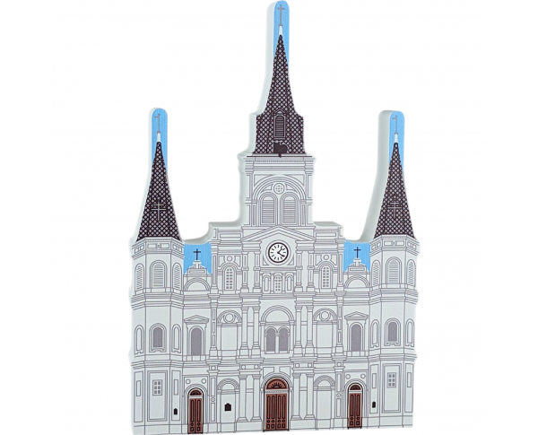 Saint Louis Cathedral on Jackson Square in New Orleans. Handcrafted in 3/4" thick wood by The Cat's Meow Village in the USA.