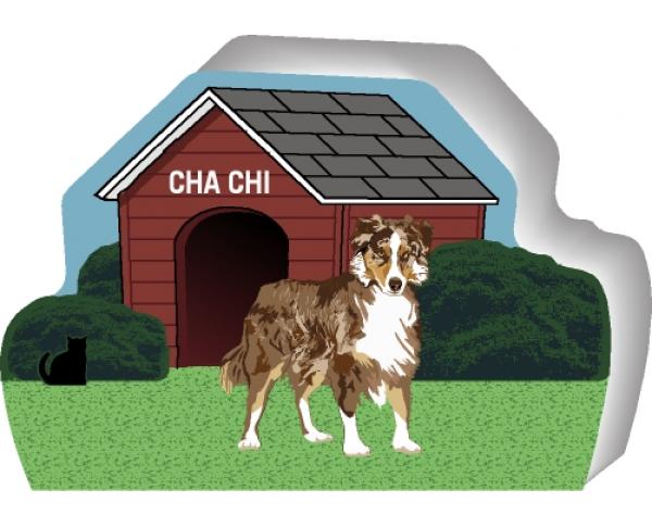 Australian Shepherd can be personalized with your dog's name on the dog house