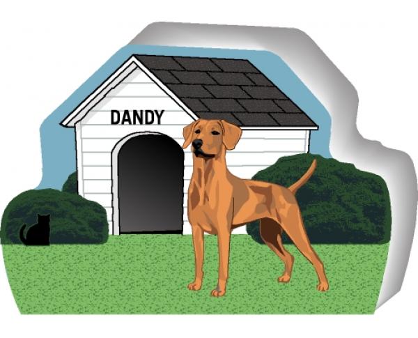 Cat's Meow shelf sitter of a Rhodesian Ridgeback you can personalize with your dog's name.