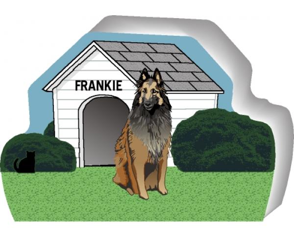 Cat's Meow Village handcrafted wooden shelf sitter of a Belgian Tervuran you can personalize with your dog's name.