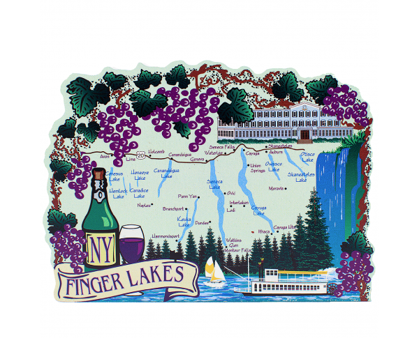 Map of the New York Finger Lakes crafted in 3/4" thick wood by The Cat's Meow Village