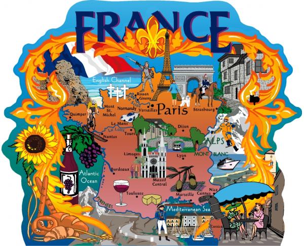 Map of France, France, Paris, Monet, Mediterranean, English Channel, Normandy, Marseille, Cannes, Nice