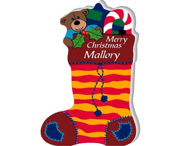 Personalized Christmas Stocking handcrafted in wood to set on your shelf, by The Cat's Meow Village