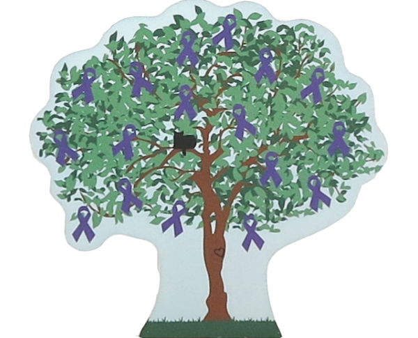 Alzheimer's Awareness Tree with purple awareness ribbons handcrafted by The Cat's Meow Village. Made in the USA!
